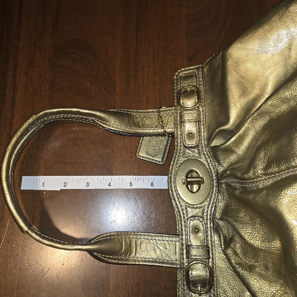 COACH 13926 Gold Metallic Patent Leather Satchel Bell Shaped Purse Handbag - Picture 10 of 16